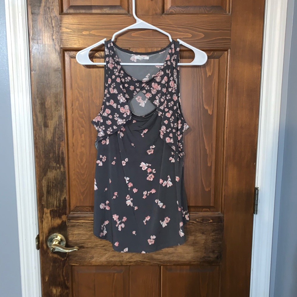 Maurices Floral Tank Top - Black and Pink